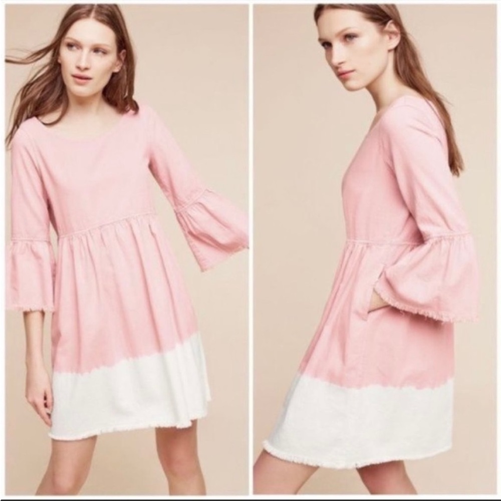 Anthropologie Holding Horses Lilibet Dress Denim Dip Dye Boho, Size 6